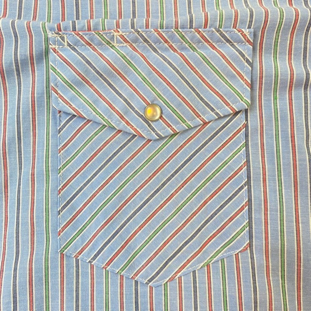 Rustler Shirt Mens XXL Blue Stripe Pearl Snap Cowboy Rockabilly Rodeo Heritage - Picture 7 of 13